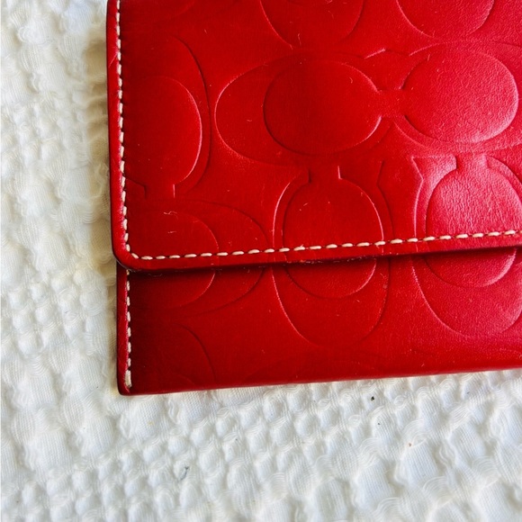 Coach Red Signature Leather Business Card Holder - Picture 3 of 8